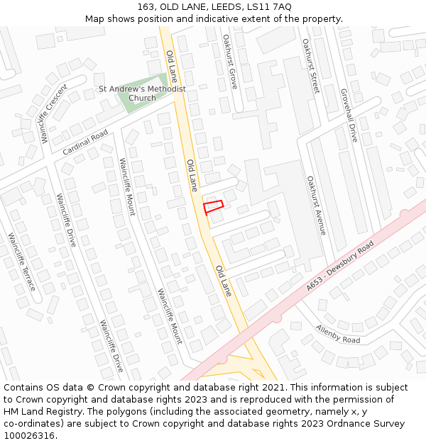 163, OLD LANE, LEEDS, LS11 7AQ: Location map and indicative extent of plot