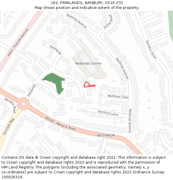 163, PARKLANDS, BANBURY, OX16 2TD: Location map and indicative extent of plot