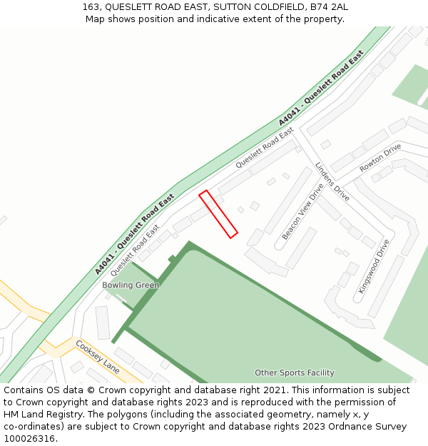 163, QUESLETT ROAD EAST, SUTTON COLDFIELD, B74 2AL: Location map and indicative extent of plot