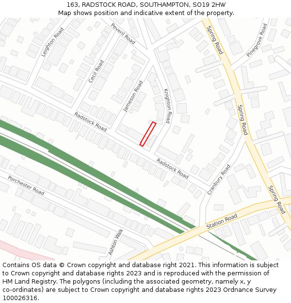163, RADSTOCK ROAD, SOUTHAMPTON, SO19 2HW: Location map and indicative extent of plot