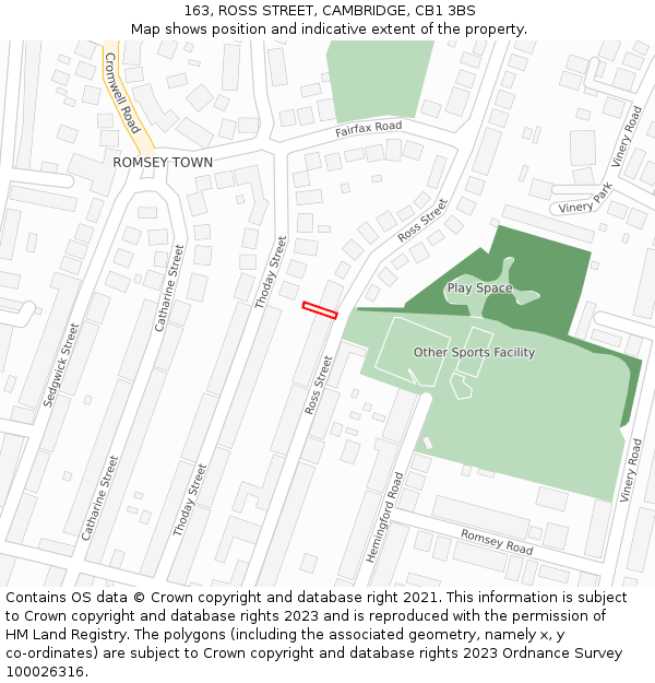 163, ROSS STREET, CAMBRIDGE, CB1 3BS: Location map and indicative extent of plot