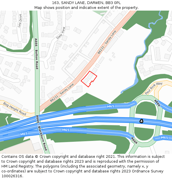 163, SANDY LANE, DARWEN, BB3 0PL: Location map and indicative extent of plot