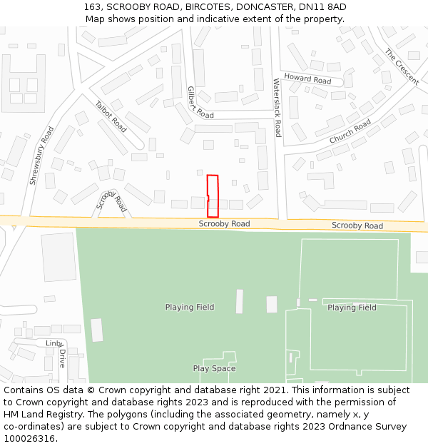 163, SCROOBY ROAD, BIRCOTES, DONCASTER, DN11 8AD: Location map and indicative extent of plot