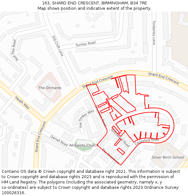 163, SHARD END CRESCENT, BIRMINGHAM, B34 7RE: Location map and indicative extent of plot