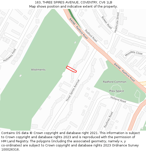163, THREE SPIRES AVENUE, COVENTRY, CV6 1LB: Location map and indicative extent of plot