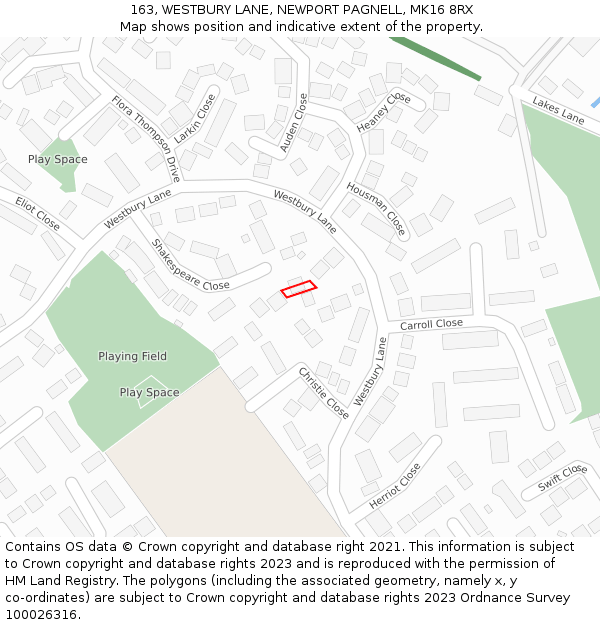 163, WESTBURY LANE, NEWPORT PAGNELL, MK16 8RX: Location map and indicative extent of plot