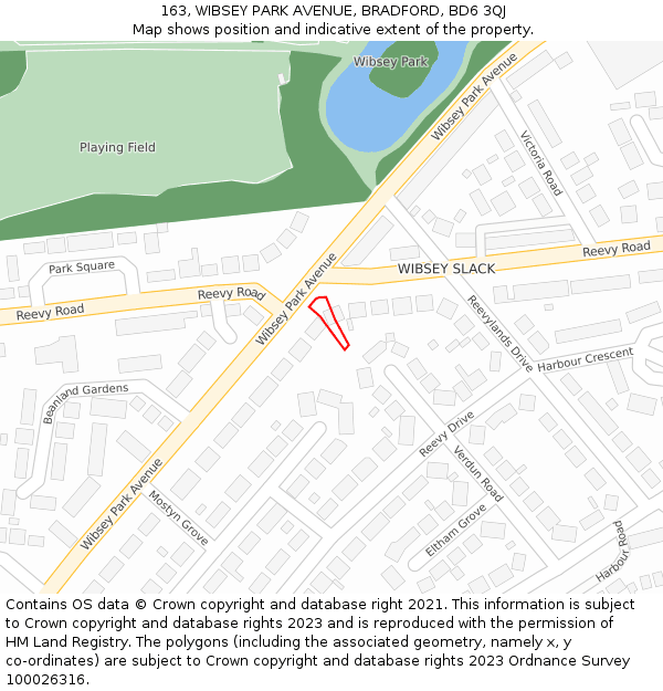 163, WIBSEY PARK AVENUE, BRADFORD, BD6 3QJ: Location map and indicative extent of plot