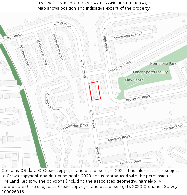 163, WILTON ROAD, CRUMPSALL, MANCHESTER, M8 4QP: Location map and indicative extent of plot