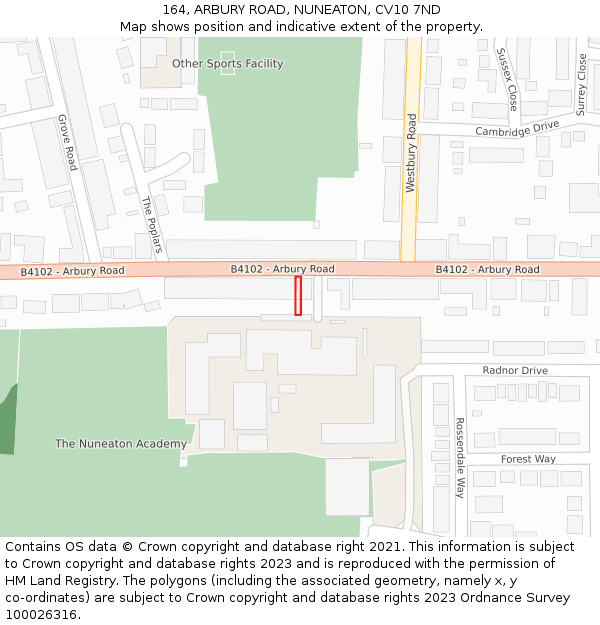 164, ARBURY ROAD, NUNEATON, CV10 7ND: Location map and indicative extent of plot