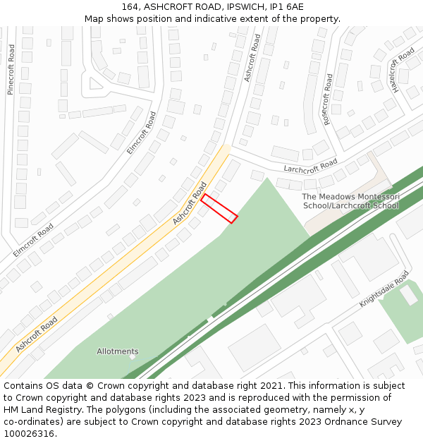164, ASHCROFT ROAD, IPSWICH, IP1 6AE: Location map and indicative extent of plot