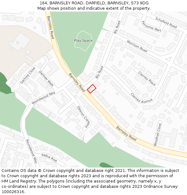 164, BARNSLEY ROAD, DARFIELD, BARNSLEY, S73 9DG: Location map and indicative extent of plot