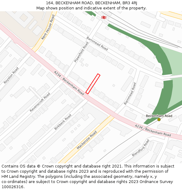 164, BECKENHAM ROAD, BECKENHAM, BR3 4RJ: Location map and indicative extent of plot