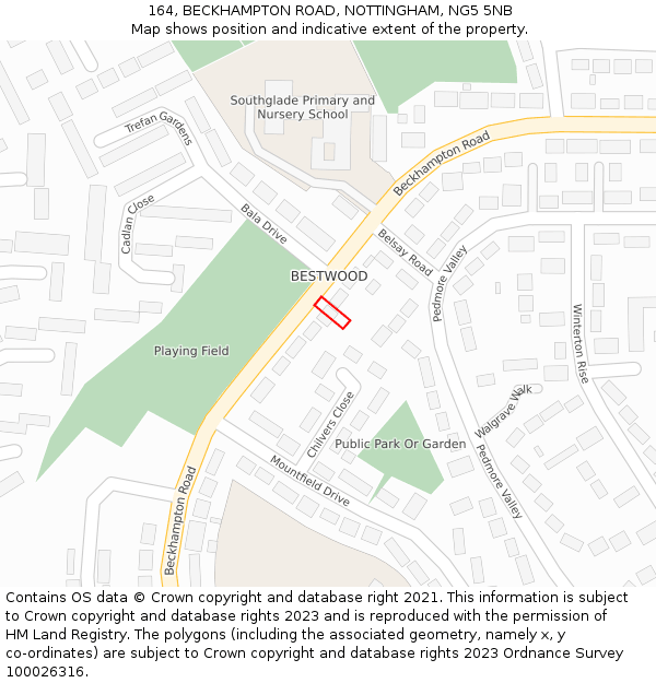 164, BECKHAMPTON ROAD, NOTTINGHAM, NG5 5NB: Location map and indicative extent of plot