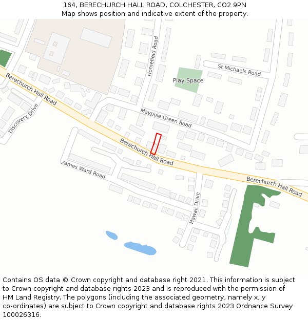 164, BERECHURCH HALL ROAD, COLCHESTER, CO2 9PN: Location map and indicative extent of plot