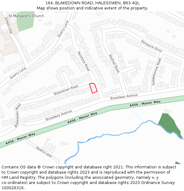 164, BLAKEDOWN ROAD, HALESOWEN, B63 4QL: Location map and indicative extent of plot