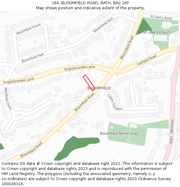 164, BLOOMFIELD ROAD, BATH, BA2 2AT: Location map and indicative extent of plot