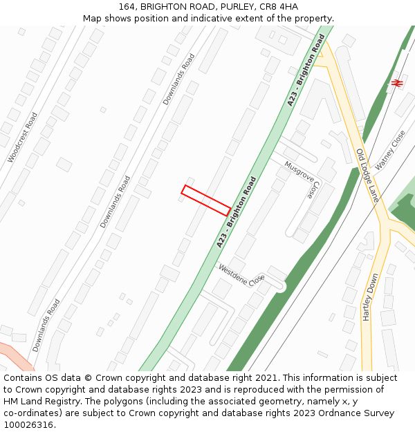 164, BRIGHTON ROAD, PURLEY, CR8 4HA: Location map and indicative extent of plot