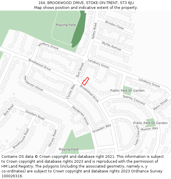 164, BROOKWOOD DRIVE, STOKE-ON-TRENT, ST3 6JU: Location map and indicative extent of plot