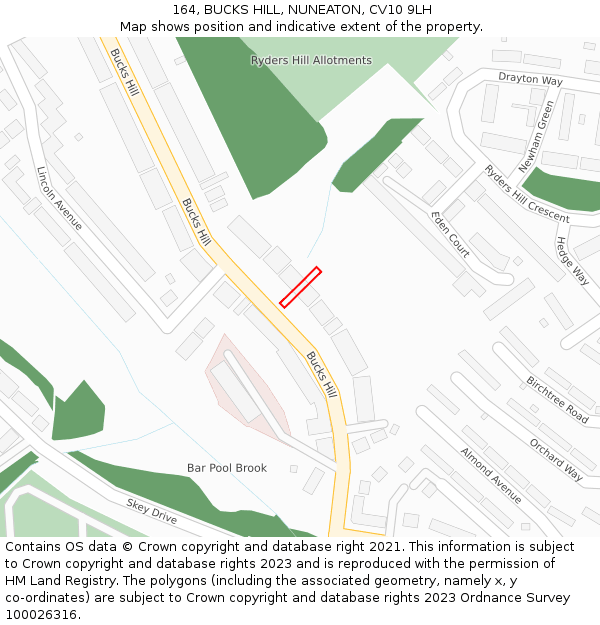 164, BUCKS HILL, NUNEATON, CV10 9LH: Location map and indicative extent of plot