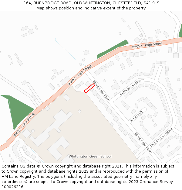 164, BURNBRIDGE ROAD, OLD WHITTINGTON, CHESTERFIELD, S41 9LS: Location map and indicative extent of plot