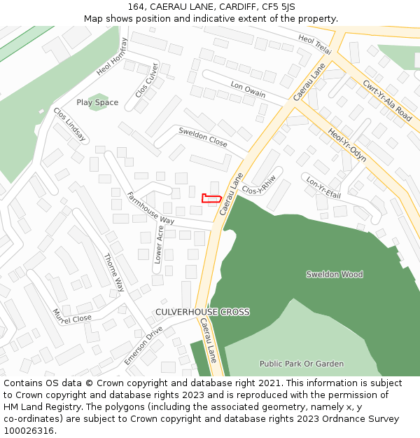 164, CAERAU LANE, CARDIFF, CF5 5JS: Location map and indicative extent of plot