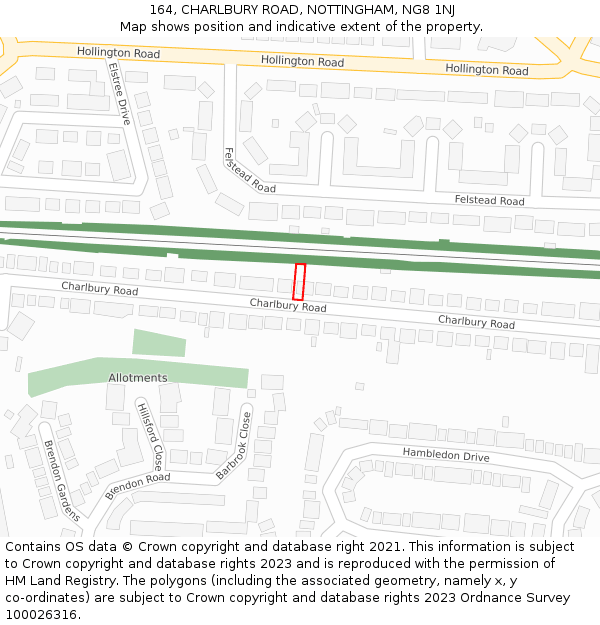 164, CHARLBURY ROAD, NOTTINGHAM, NG8 1NJ: Location map and indicative extent of plot