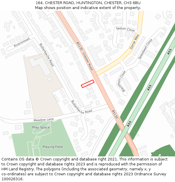 164, CHESTER ROAD, HUNTINGTON, CHESTER, CH3 6BU: Location map and indicative extent of plot