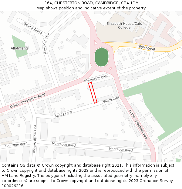 164, CHESTERTON ROAD, CAMBRIDGE, CB4 1DA: Location map and indicative extent of plot