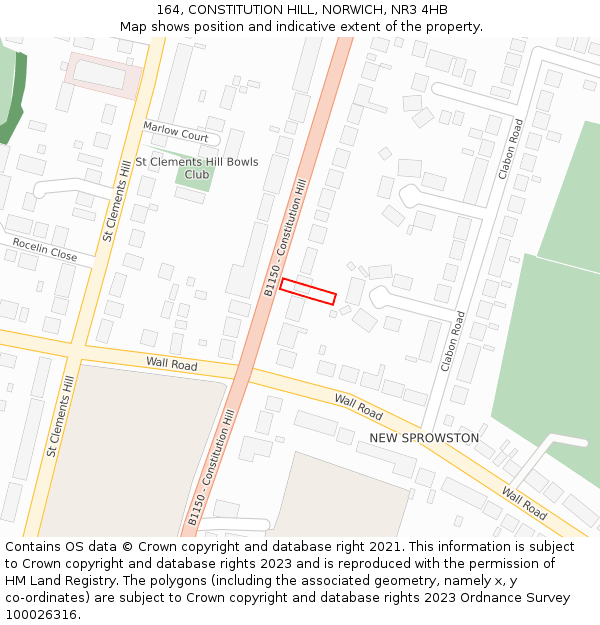 164, CONSTITUTION HILL, NORWICH, NR3 4HB: Location map and indicative extent of plot