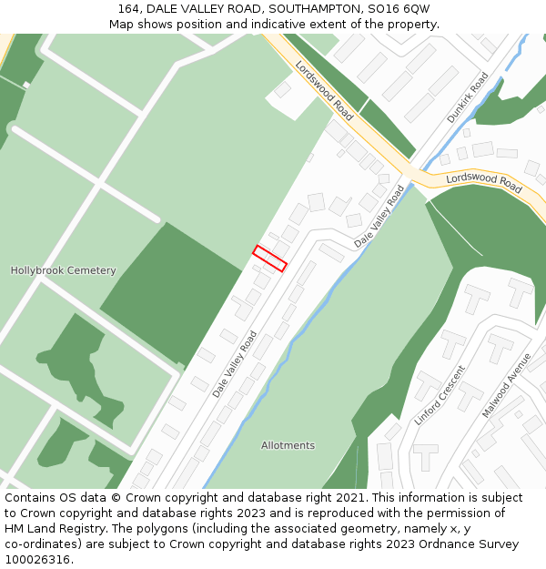 164, DALE VALLEY ROAD, SOUTHAMPTON, SO16 6QW: Location map and indicative extent of plot