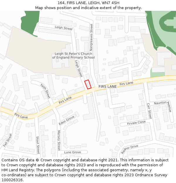 164, FIRS LANE, LEIGH, WN7 4SH: Location map and indicative extent of plot