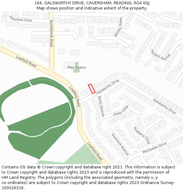 164, GALSWORTHY DRIVE, CAVERSHAM, READING, RG4 6QJ: Location map and indicative extent of plot