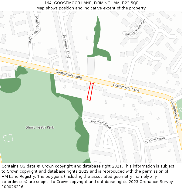 164, GOOSEMOOR LANE, BIRMINGHAM, B23 5QE: Location map and indicative extent of plot
