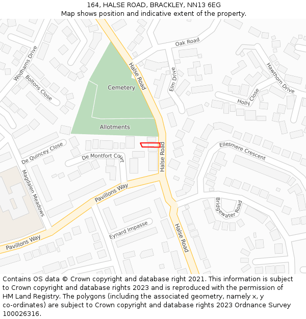 164, HALSE ROAD, BRACKLEY, NN13 6EG: Location map and indicative extent of plot