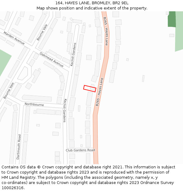 164, HAYES LANE, BROMLEY, BR2 9EL: Location map and indicative extent of plot