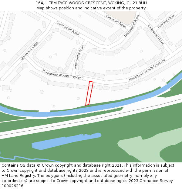 164, HERMITAGE WOODS CRESCENT, WOKING, GU21 8UH: Location map and indicative extent of plot