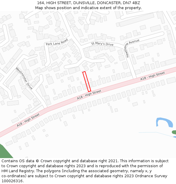 164, HIGH STREET, DUNSVILLE, DONCASTER, DN7 4BZ: Location map and indicative extent of plot