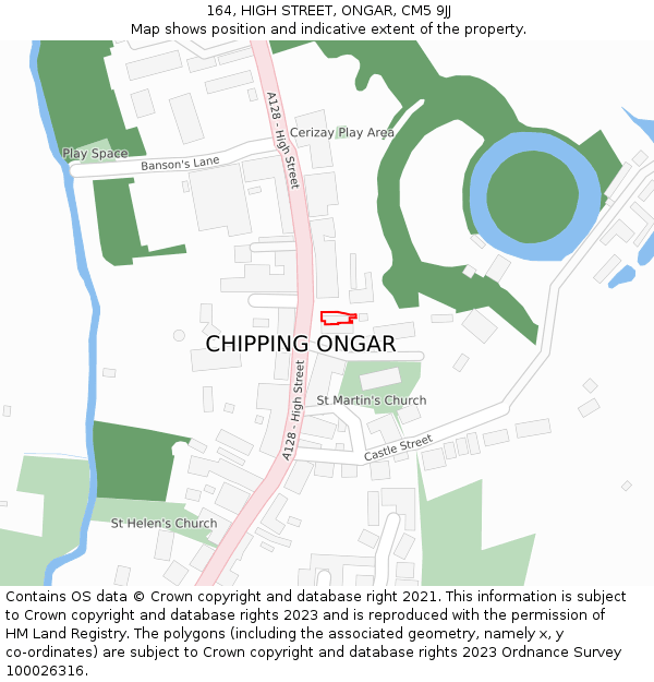164, HIGH STREET, ONGAR, CM5 9JJ: Location map and indicative extent of plot