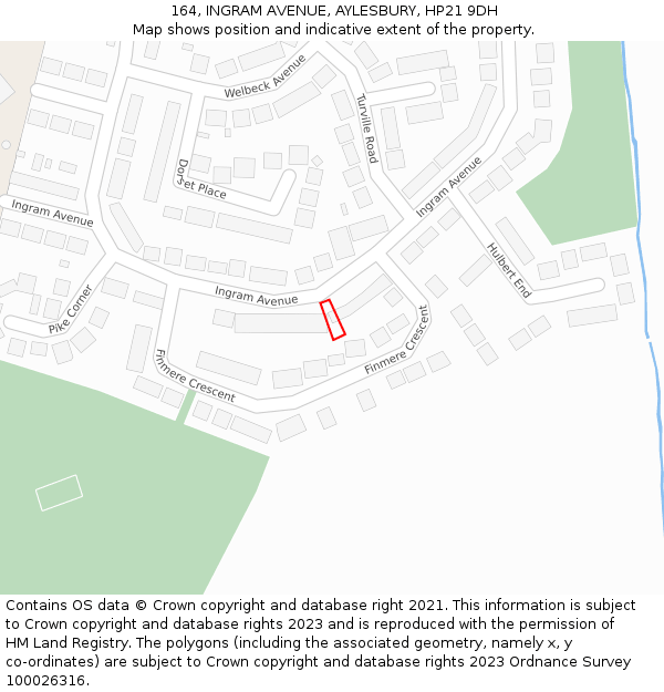 164, INGRAM AVENUE, AYLESBURY, HP21 9DH: Location map and indicative extent of plot