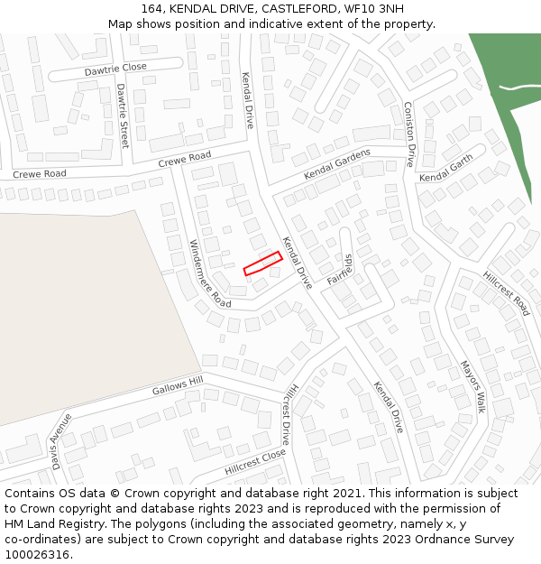 164, KENDAL DRIVE, CASTLEFORD, WF10 3NH: Location map and indicative extent of plot