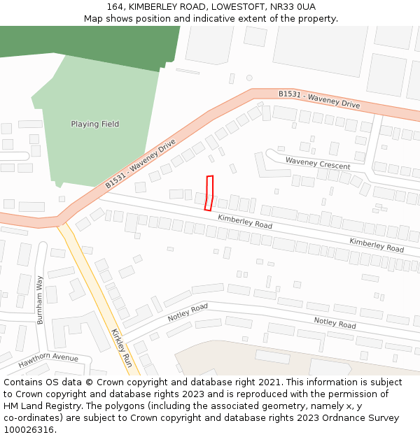 164, KIMBERLEY ROAD, LOWESTOFT, NR33 0UA: Location map and indicative extent of plot