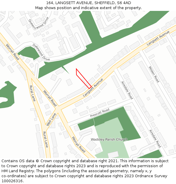 164, LANGSETT AVENUE, SHEFFIELD, S6 4AD: Location map and indicative extent of plot
