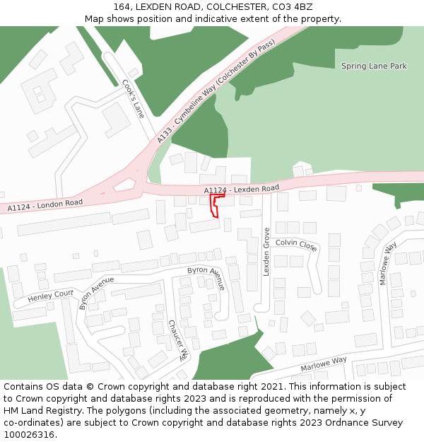 164, LEXDEN ROAD, COLCHESTER, CO3 4BZ: Location map and indicative extent of plot