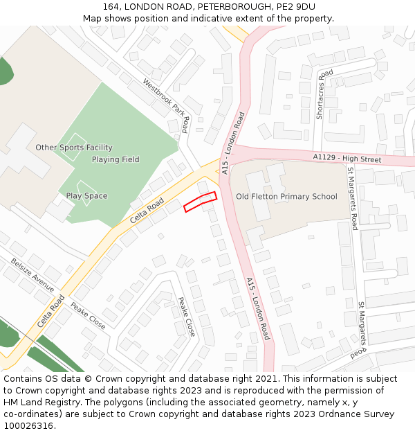 164, LONDON ROAD, PETERBOROUGH, PE2 9DU: Location map and indicative extent of plot