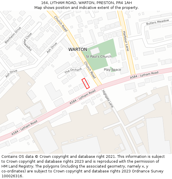 164, LYTHAM ROAD, WARTON, PRESTON, PR4 1AH: Location map and indicative extent of plot