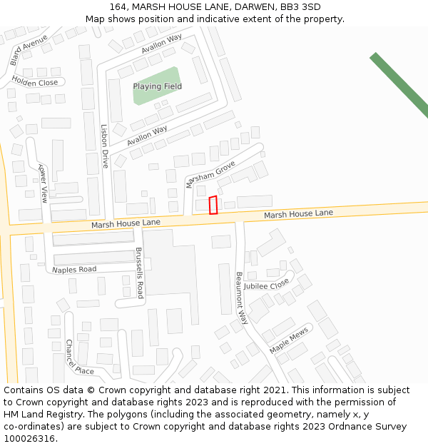 164, MARSH HOUSE LANE, DARWEN, BB3 3SD: Location map and indicative extent of plot