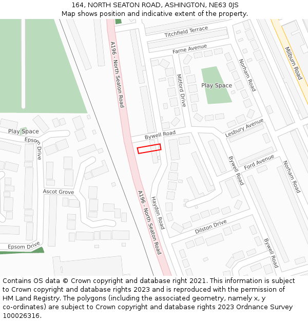 164, NORTH SEATON ROAD, ASHINGTON, NE63 0JS: Location map and indicative extent of plot
