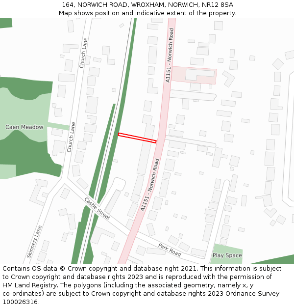 164, NORWICH ROAD, WROXHAM, NORWICH, NR12 8SA: Location map and indicative extent of plot