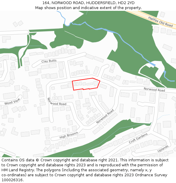 164, NORWOOD ROAD, HUDDERSFIELD, HD2 2YD: Location map and indicative extent of plot