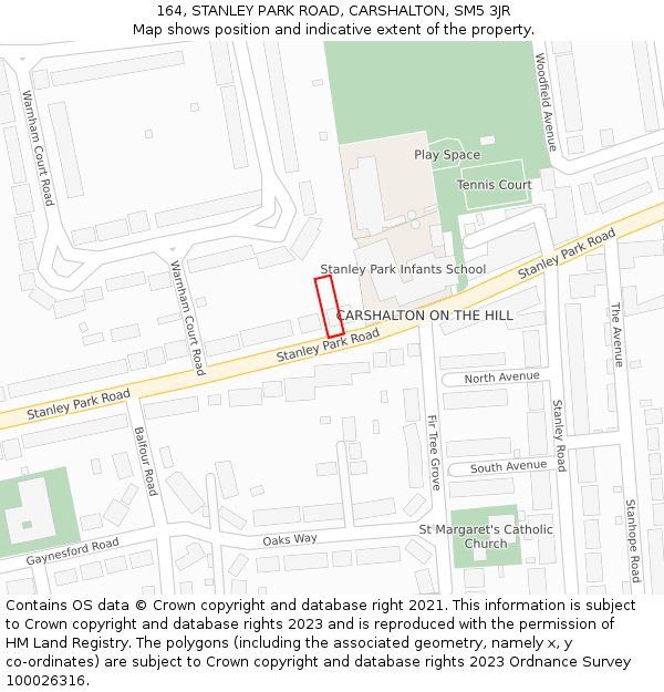 164, STANLEY PARK ROAD, CARSHALTON, SM5 3JR: Location map and indicative extent of plot